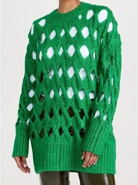 NWT Open Knit Crewneck Sweater in Bright Green